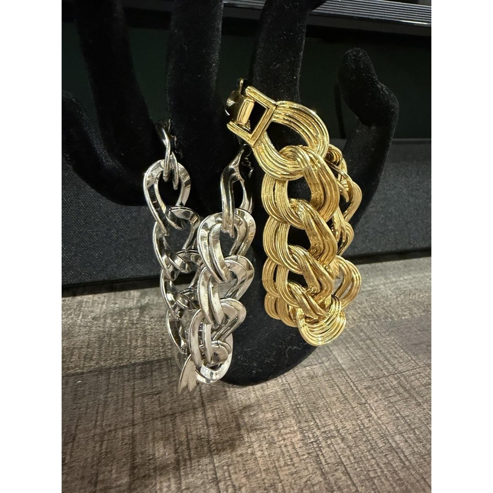VTG Monet Gold Tone Chunky Chain Bracelet 8" Wide Textured Statement Jewelry